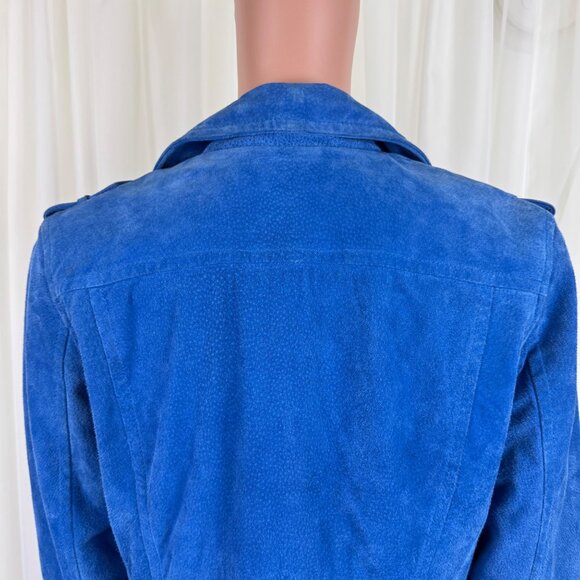 Women's SL8 Genuine Suede Asymmetric Zipper Accent Crop Moto Jacket Blue Size MD - Picture 15 of 17